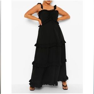 Boohoo New with tags Black ruffle maxi dress